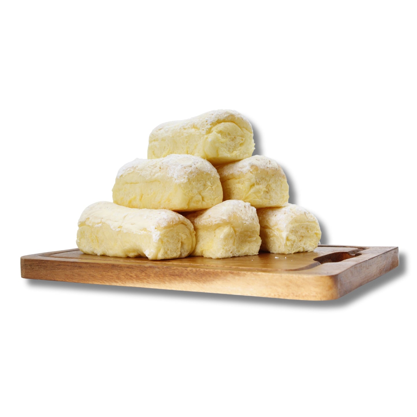 Fluffy cheeserolls sprinkled with sugar and cheese inside.